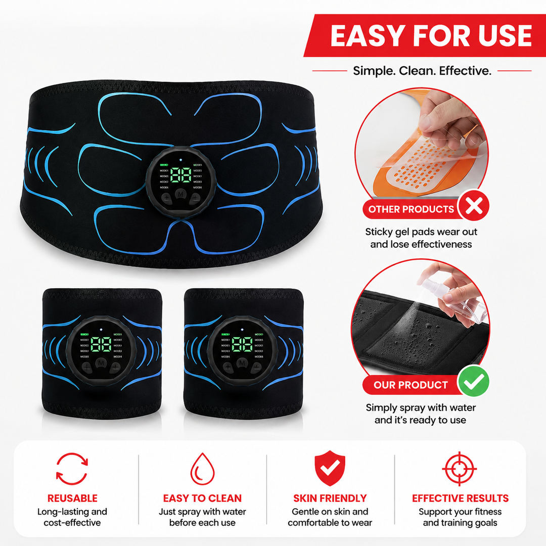 Premium EMS Training Belt Muscle Stimulator Adjustable Abs Arms Legs USB Rechargeable 10 Modes 39 Levels LCD Display Gym Fitness Daily Use Support Device