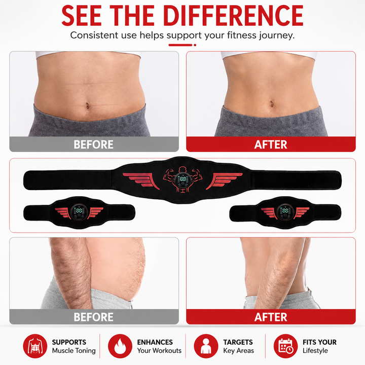 Premium EMS Training Belt Muscle Stimulator Adjustable Abs Arms Legs USB Rechargeable 10 Modes 39 Levels LCD Display Gym Fitness Daily Use Support Device
