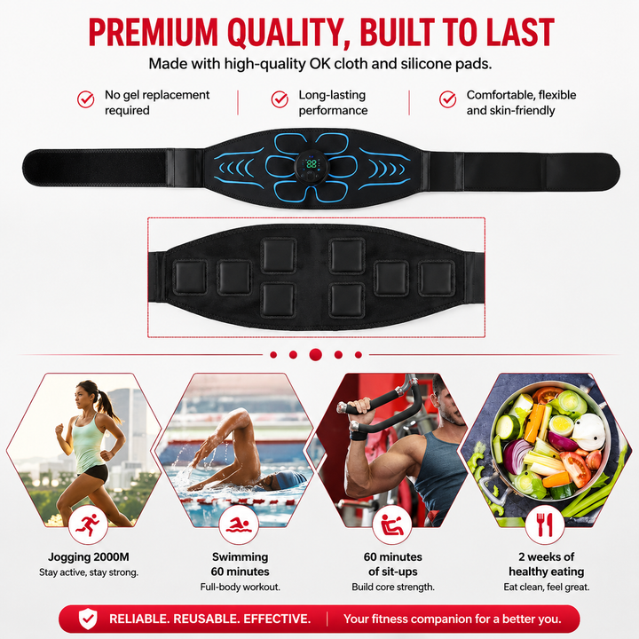 Premium EMS Training Belt Muscle Stimulator Adjustable Abs Arms Legs USB Rechargeable 10 Modes 39 Levels LCD Display Gym Fitness Daily Use Support Device