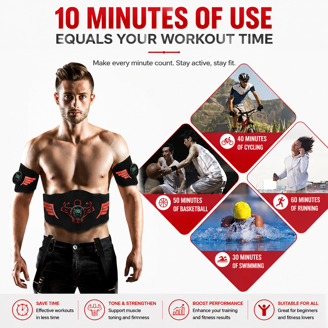 Premium EMS Training Belt Muscle Stimulator Adjustable Abs Arms Legs USB Rechargeable 10 Modes 39 Levels LCD Display Gym Fitness Daily Use Support Device