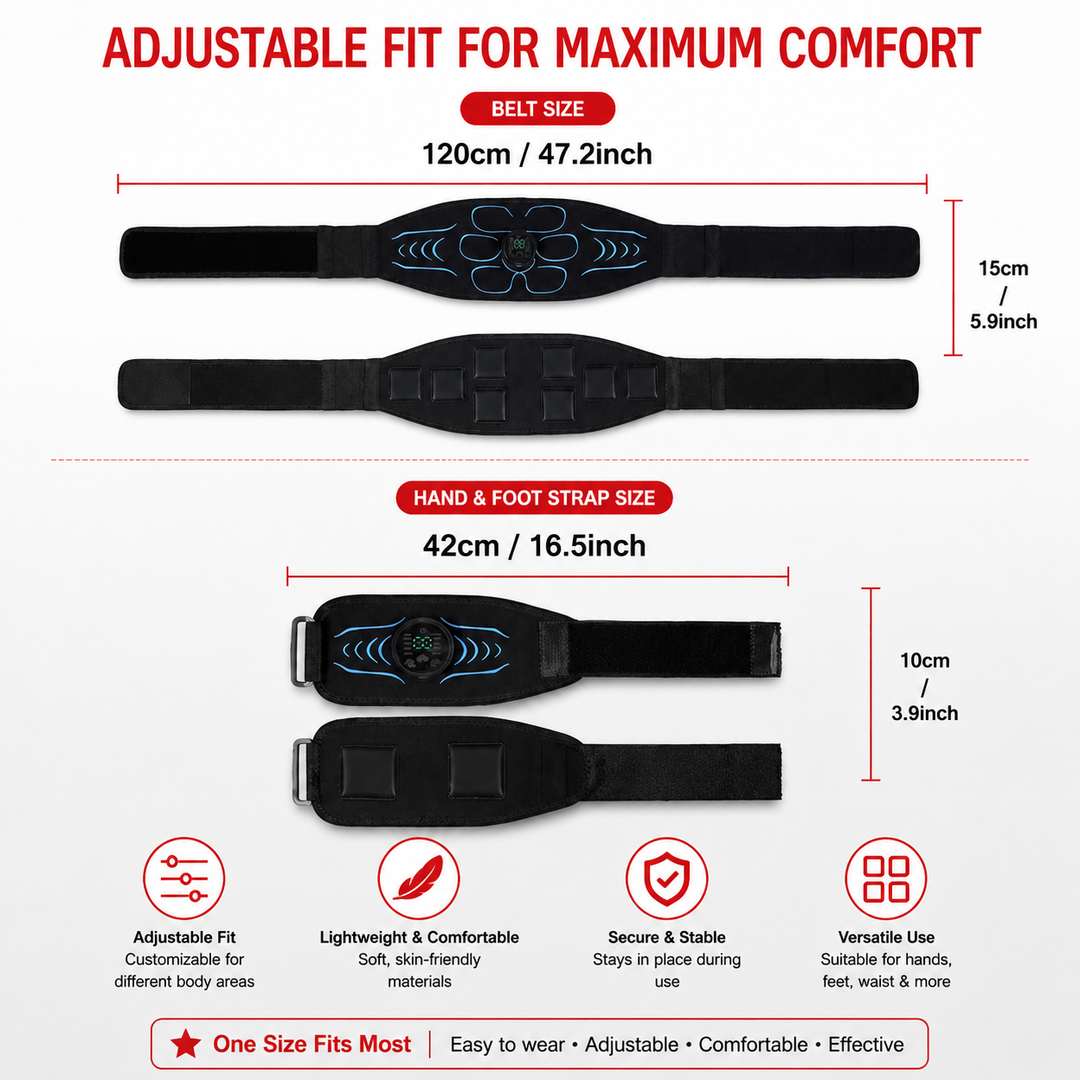 Premium EMS Training Belt Muscle Stimulator Adjustable Abs Arms Legs USB Rechargeable 10 Modes 39 Levels LCD Display Gym Fitness Daily Use Support Device