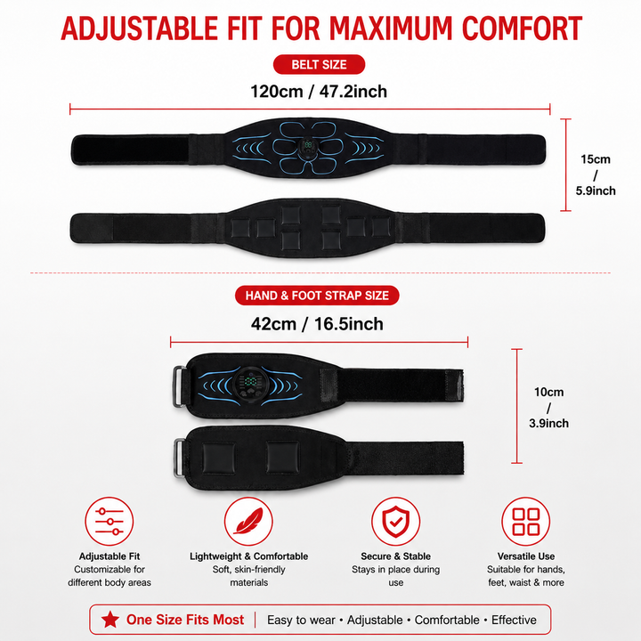 Premium EMS Training Belt Muscle Stimulator Adjustable Abs Arms Legs USB Rechargeable 10 Modes 39 Levels LCD Display Gym Fitness Daily Use Support Device