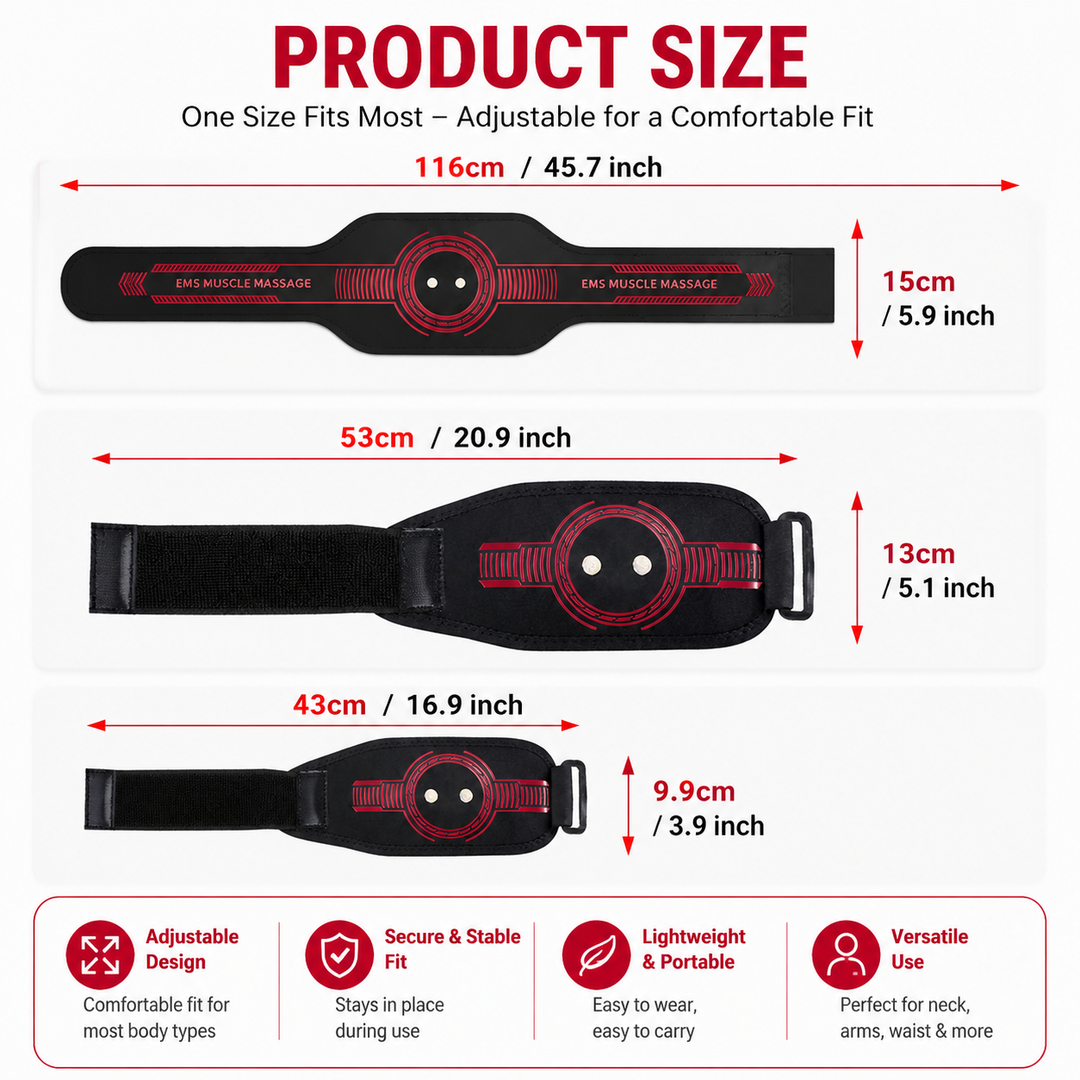 Premium EMS Training Belt Muscle Stimulator Adjustable Abs Arms Legs USB Rechargeable 10 Modes 39 Levels LCD Display Gym Fitness Daily Use Support Device