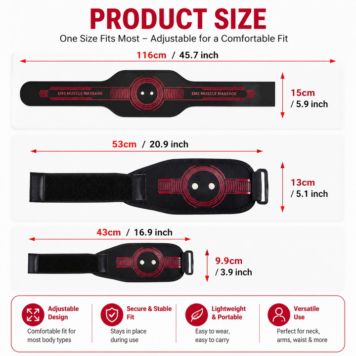 Premium EMS Training Belt Muscle Stimulator Adjustable Abs Arms Legs USB Rechargeable 10 Modes 39 Levels LCD Display Gym Fitness Daily Use Support Device