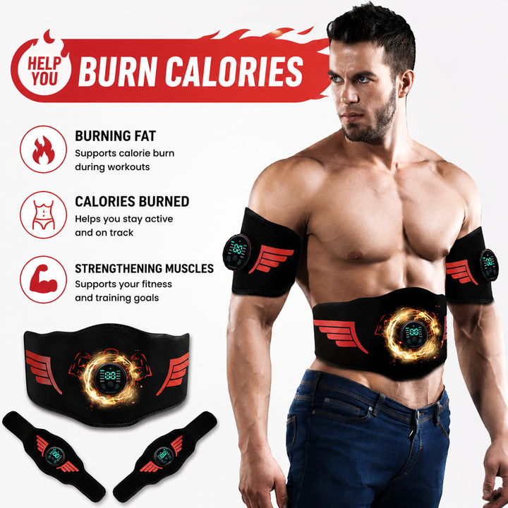 Premium EMS Training Belt Muscle Stimulator Adjustable Abs Arms Legs USB Rechargeable 10 Modes 39 Levels LCD Display Gym Fitness Daily Use Support Device