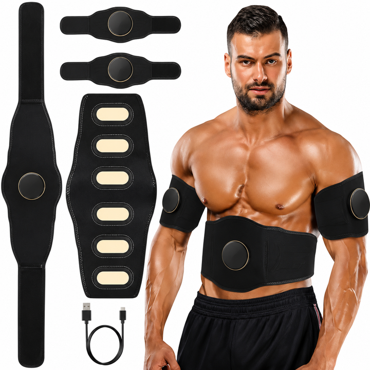 Premium EMS Training Belt Muscle Stimulator Adjustable Abs Arms Legs USB Rechargeable 10 Modes 39 Levels LCD Display Gym Fitness Daily Use Support Device