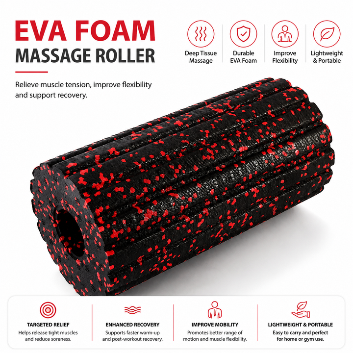 Premium EPP Foam Roller Muscle Massage Yoga Column High Hardness Hollow Core Plum Shape Fitness Recovery Roller Black Red 30x15x15cm