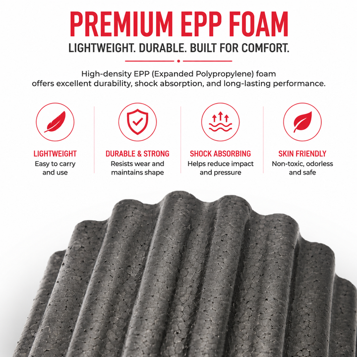 Premium EPP Foam Roller Muscle Massage Yoga Column High Hardness Hollow Core Plum Shape Fitness Recovery Roller Black Red 30x15x15cm