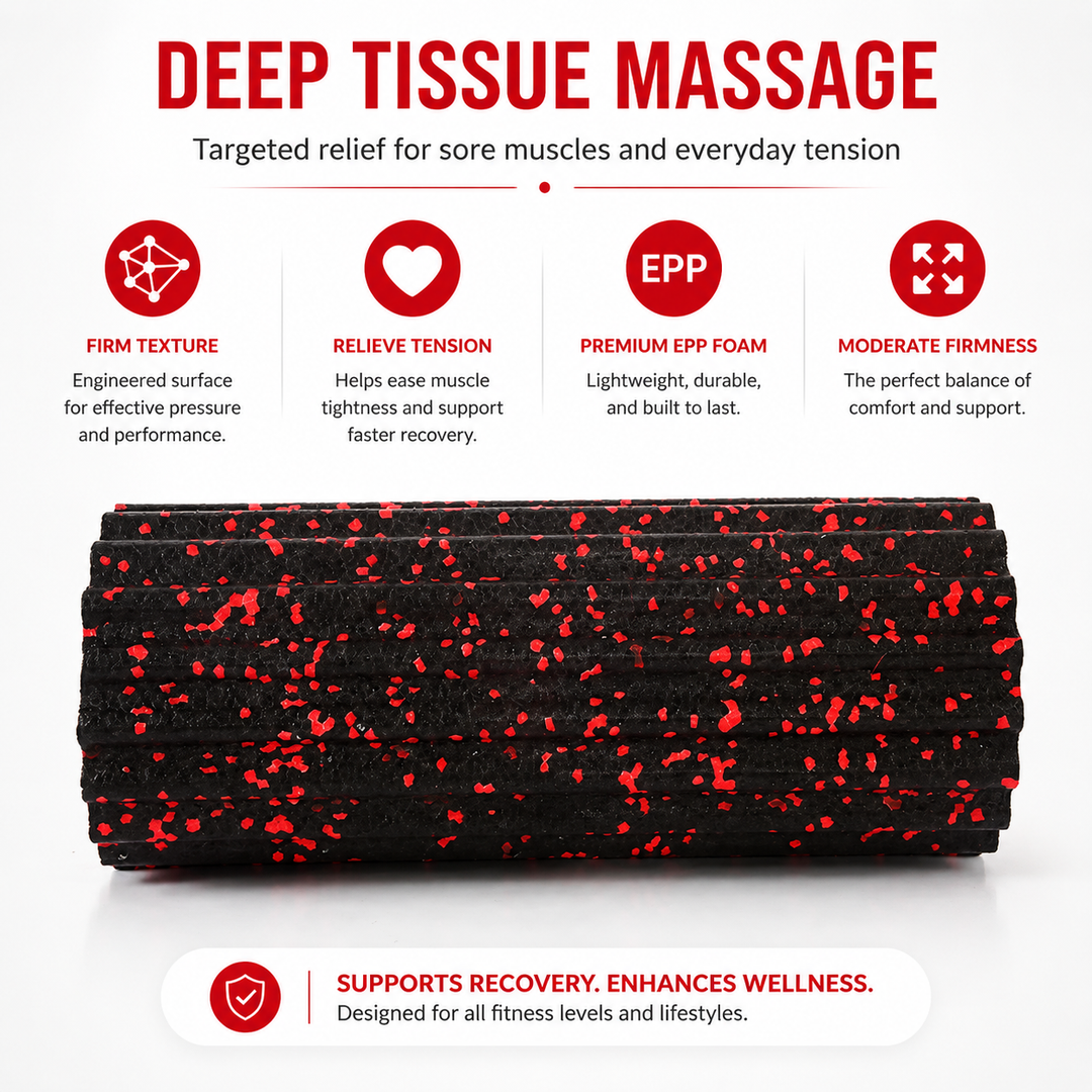 Premium EPP Foam Roller Muscle Massage Yoga Column High Hardness Hollow Core Plum Shape Fitness Recovery Roller Black Red 30x15x15cm