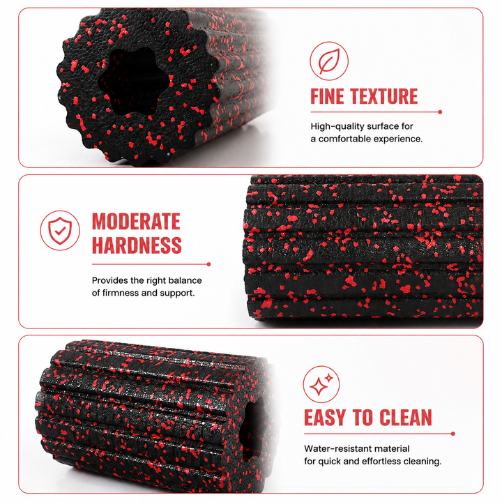 Premium EPP Foam Roller Muscle Massage Yoga Column High Hardness Hollow Core Plum Shape Fitness Recovery Roller Black Red 30x15x15cm