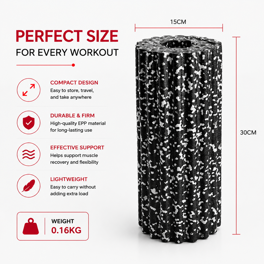 Premium EPP Foam Roller Muscle Massage Yoga Column High Hardness Hollow Core Plum Shape Fitness Recovery Roller Black Red 30x15x15cm