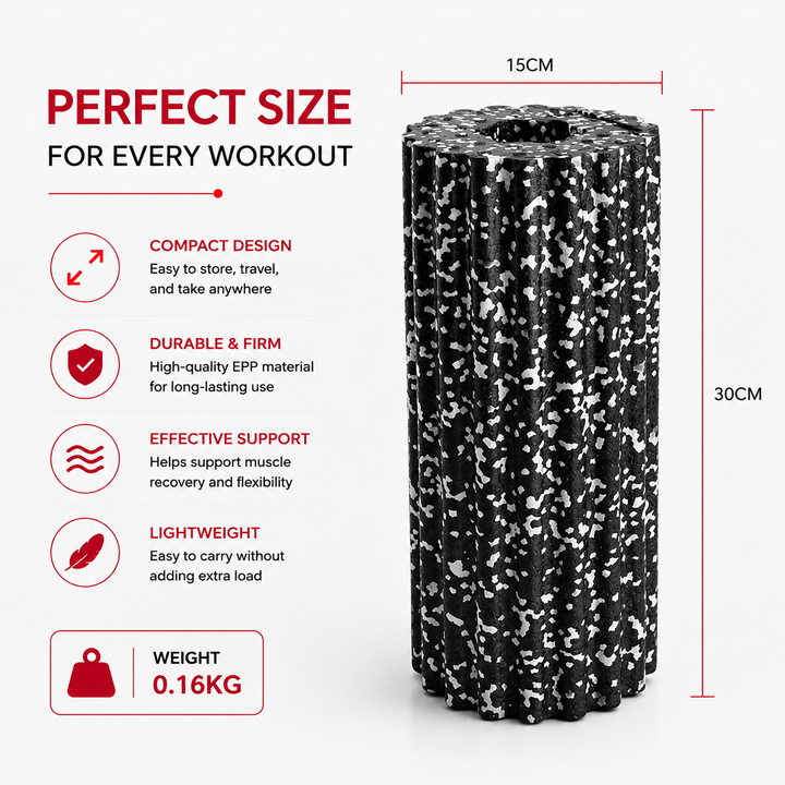 Premium EPP Foam Roller Muscle Massage Yoga Column High Hardness Hollow Core Plum Shape Fitness Recovery Roller Black Red 30x15x15cm