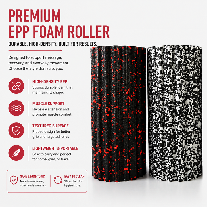 Premium EPP Foam Roller Muscle Massage Yoga Column High Hardness Hollow Core Plum Shape Fitness Recovery Roller Black Red 30x15x15cm