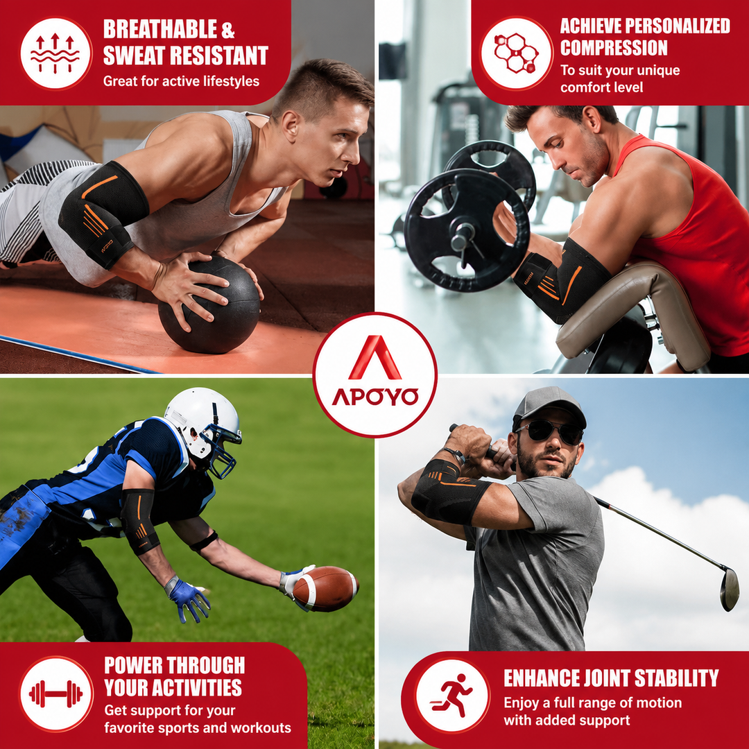Premium Elastic Elbow Brace Compression Arm Sleeve Breathable Sports Support Adjustable Fitness Protection Tennis Gym Running Injury Support 1PC