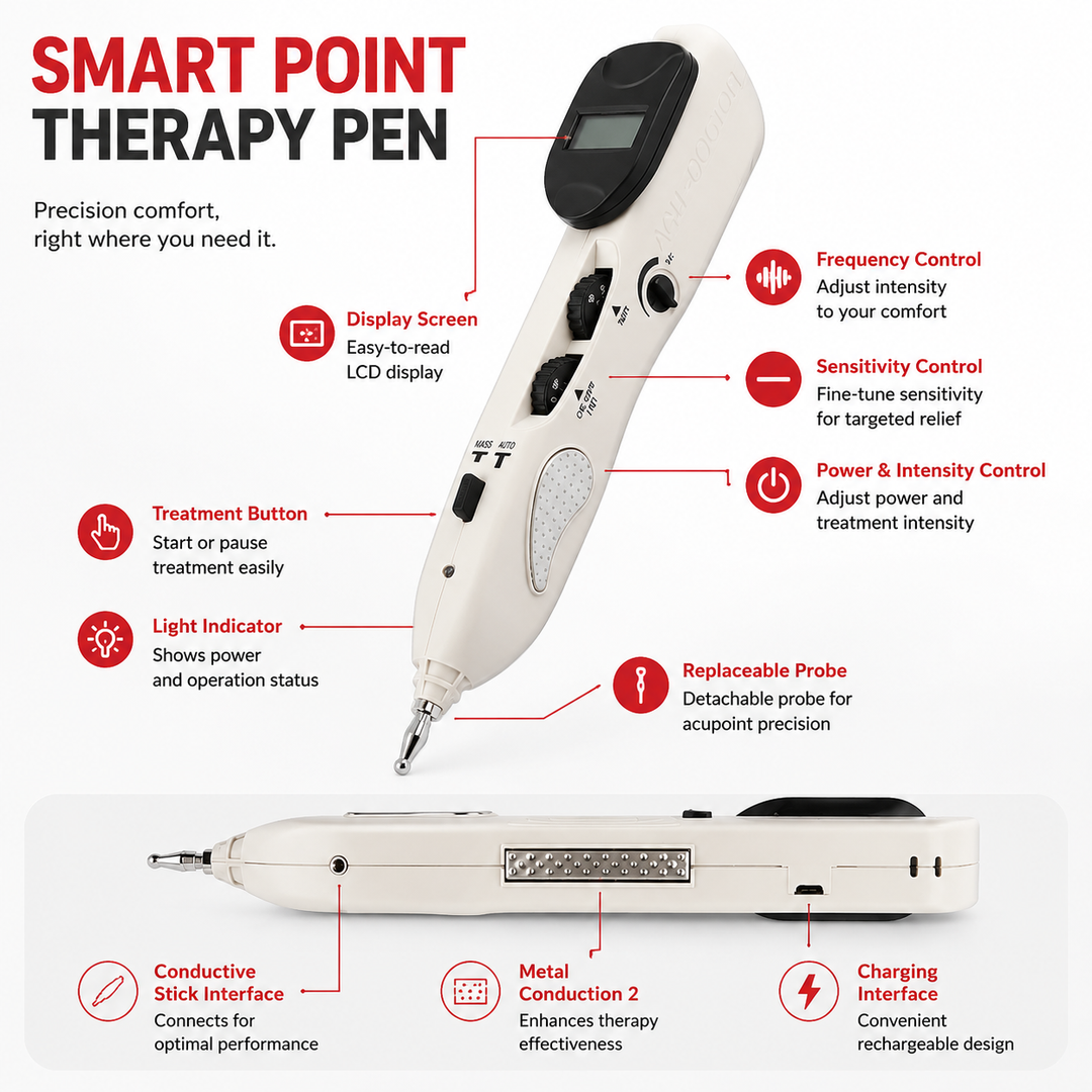 Premium Electric Acupuncture Pen Needle Free Meridian Therapy Pain Relief Device LCD Display 10 Intensity Levels Rechargeable Acupressure Massager with 3 Tips