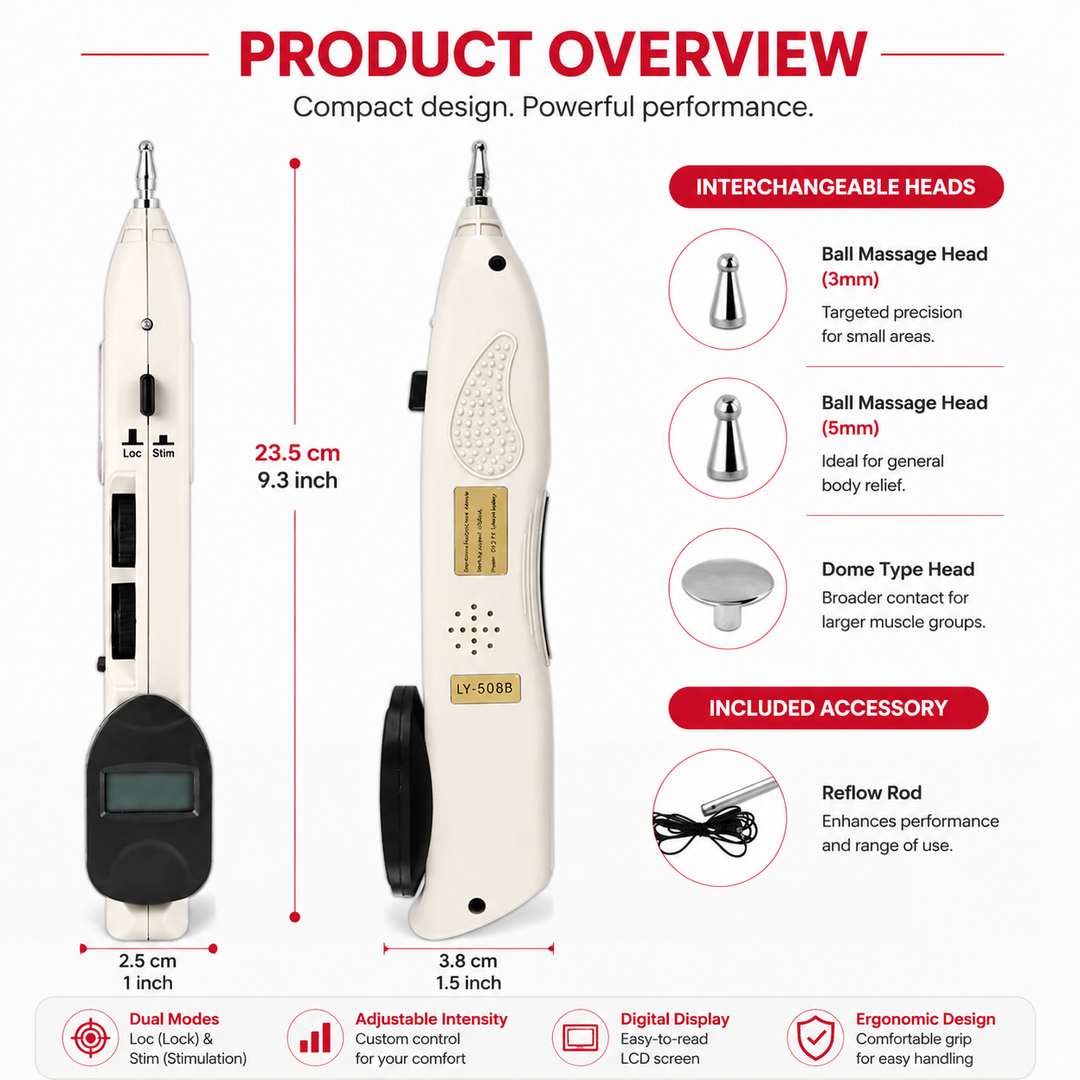 Premium Electric Acupuncture Pen Needle Free Meridian Therapy Pain Relief Device LCD Display 10 Intensity Levels Rechargeable Acupressure Massager with 3 Tips