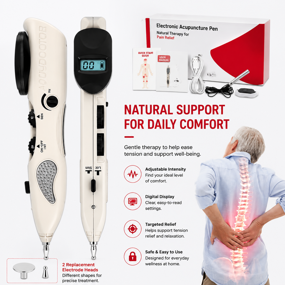 Premium Electric Acupuncture Pen Needle Free Meridian Therapy Pain Relief Device LCD Display 10 Intensity Levels Rechargeable Acupressure Massager with 3 Tips