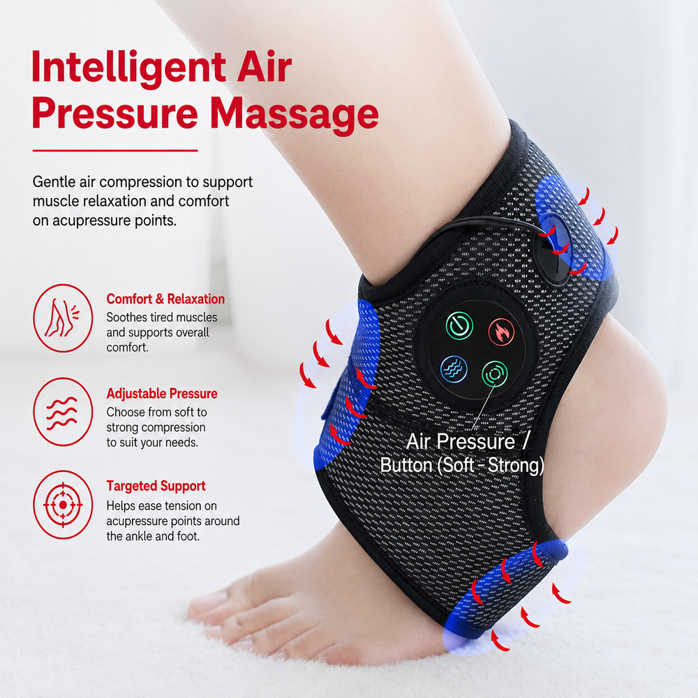 Premium Electric Ankle Foot Massager Air Compression Stimulation Adjustable Intensity USB Rechargeable Portable Foot Ankle Relaxation Device