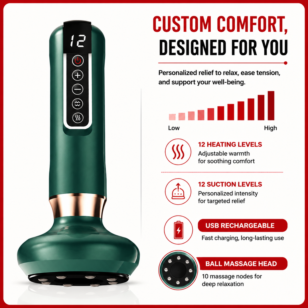 Premium Electric Cupping Massager 12 Level Vacuum Suction Infrared Heating Gua Sha Scraping Body Massage Therapy Device Anti Cellulite Slimming Relaxation Tool
