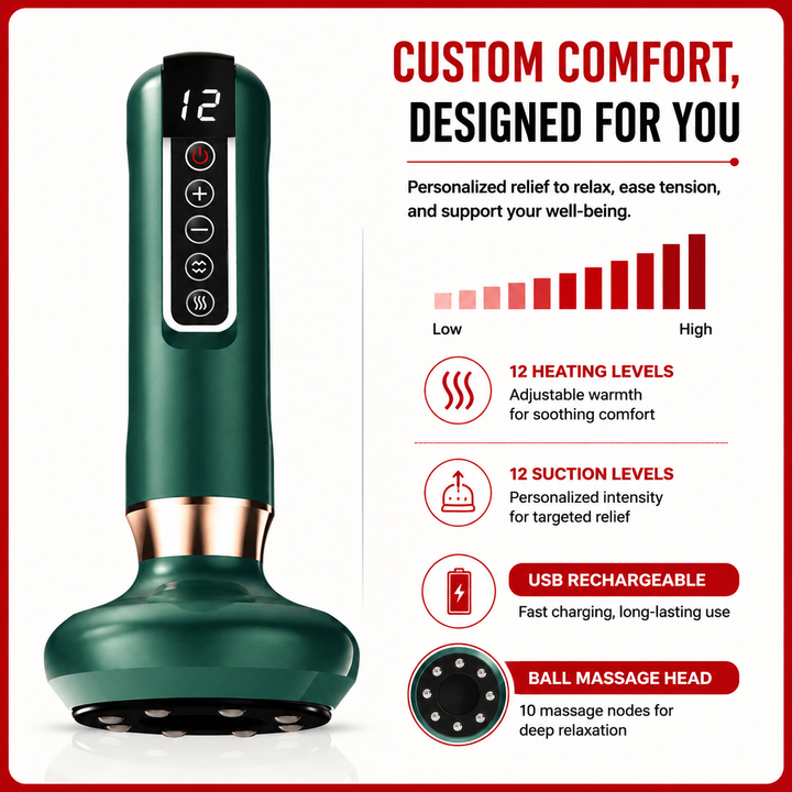 Premium Electric Cupping Massager 12 Level Vacuum Suction Infrared Heating Gua Sha Scraping Body Massage Therapy Device Anti Cellulite Slimming Relaxation Tool
