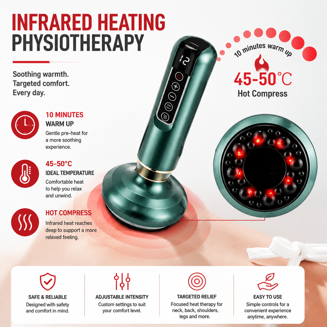Premium Electric Cupping Massager 12 Level Vacuum Suction Infrared Heating Gua Sha Scraping Body Massage Therapy Device Anti Cellulite Slimming Relaxation Tool