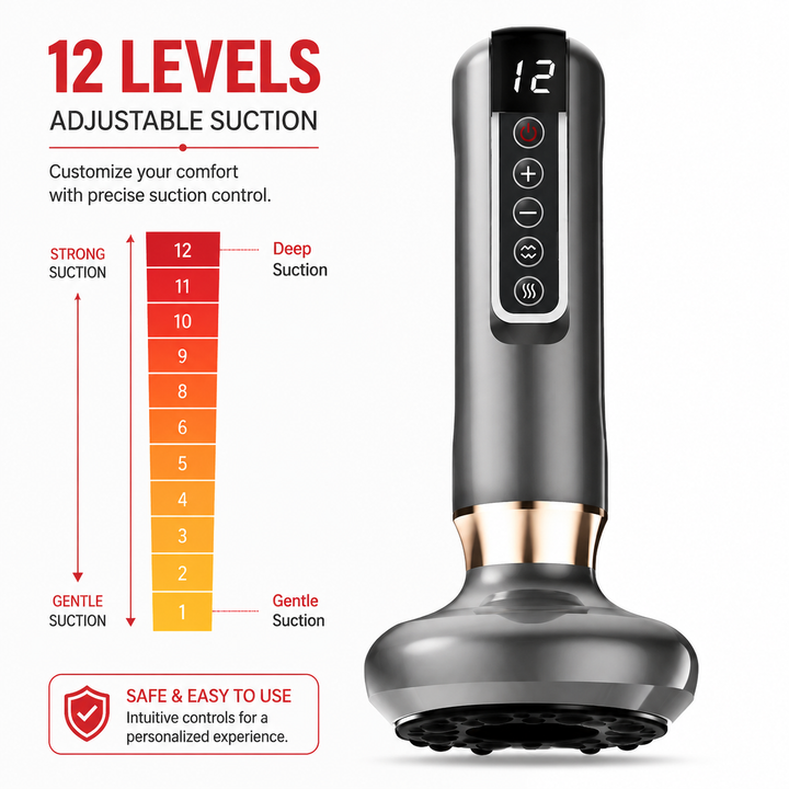 Premium Electric Cupping Massager 12 Level Vacuum Suction Infrared Heating Gua Sha Scraping Body Massage Therapy Device Anti Cellulite Slimming Relaxation Tool