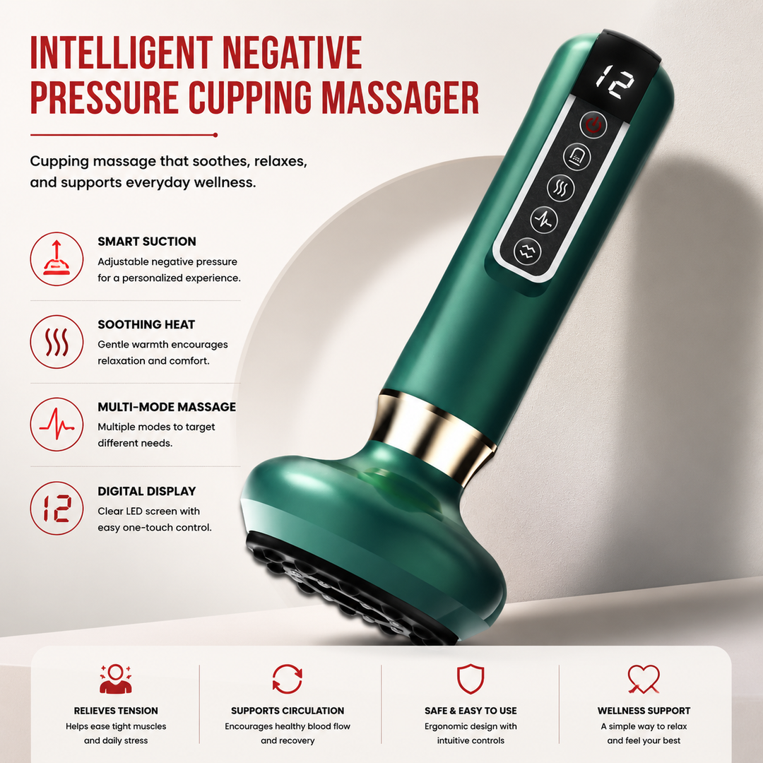 Premium Electric Cupping Massager 12 Level Vacuum Suction Infrared Heating Gua Sha Scraping Body Massage Therapy Device Anti Cellulite Slimming Relaxation Tool