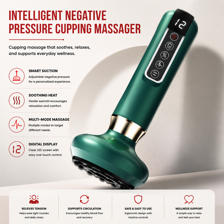 Premium Electric Cupping Massager 12 Level Vacuum Suction Infrared Heating Gua Sha Scraping Body Massage Therapy Device Anti Cellulite Slimming Relaxation Tool