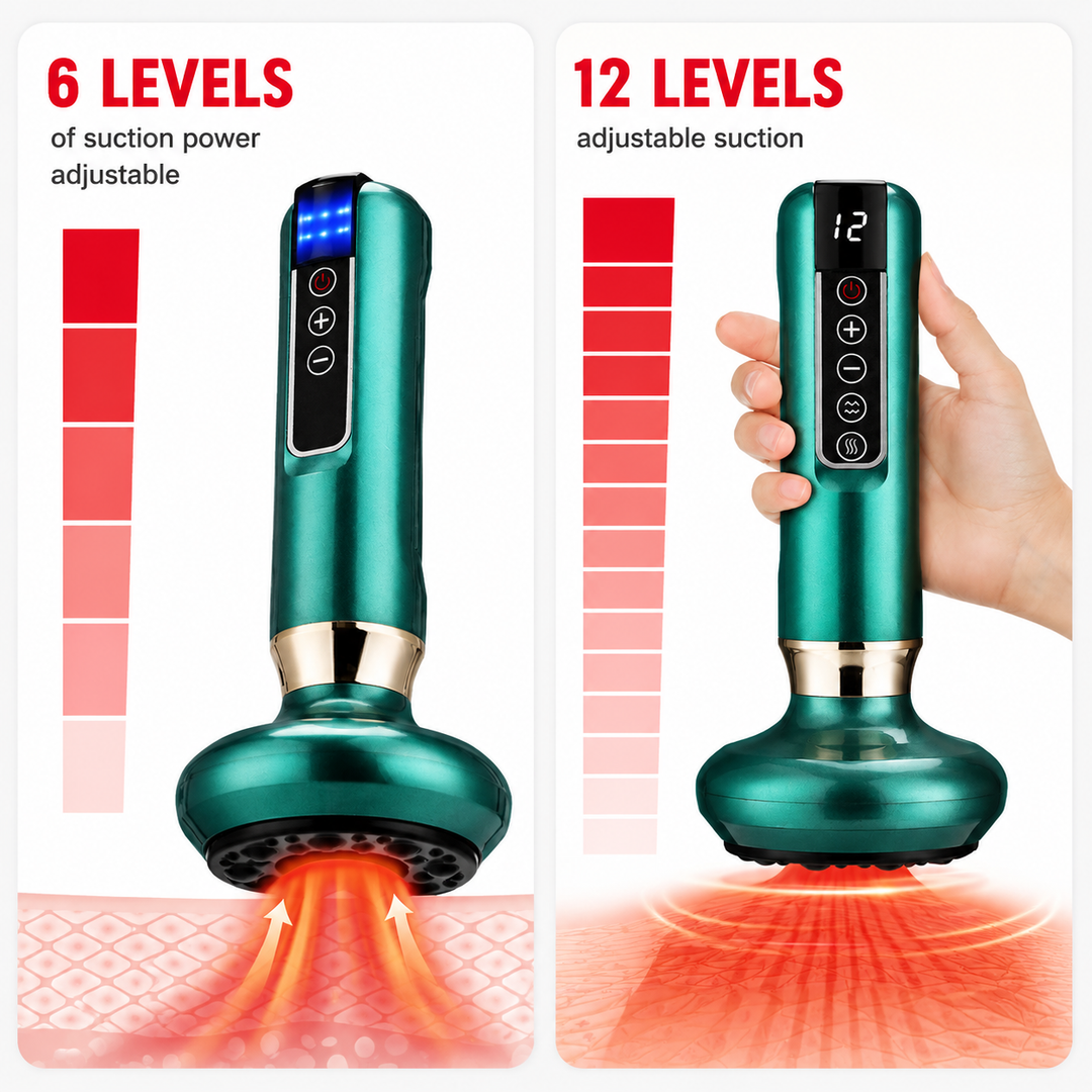 Premium Electric Cupping Massager Vacuum Suction Device Gua Sha Tool Infrared Heat 12 Levels Rechargeable Body Massager for Home Gym Daily Use