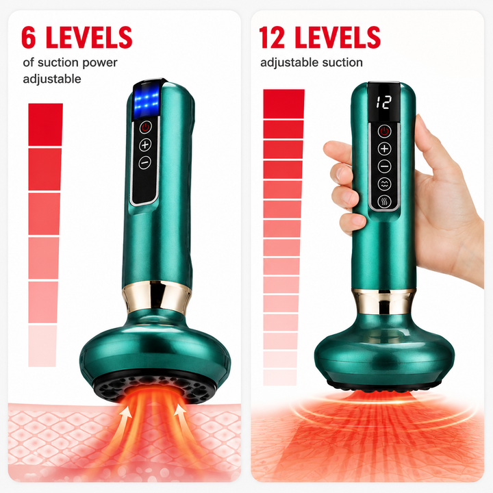 Premium Electric Cupping Massager Vacuum Suction Device Gua Sha Tool Infrared Heat 12 Levels Rechargeable Body Massager for Home Gym Daily Use