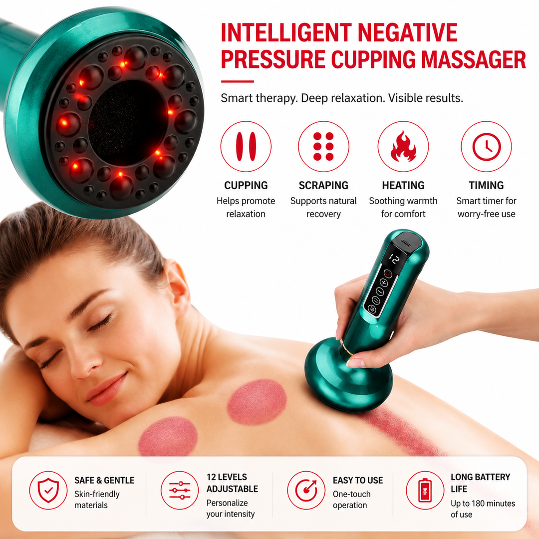 Premium Electric Cupping Massager Vacuum Suction Device Gua Sha Tool Infrared Heat 12 Levels Rechargeable Body Massager for Home Gym Daily Use