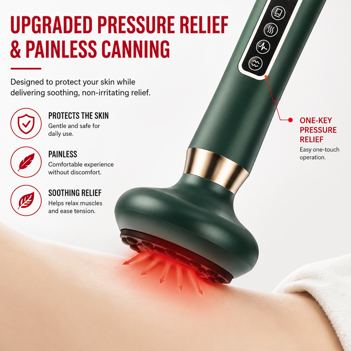 Premium Electric Cupping Massager Vacuum Suction Device Gua Sha Tool Infrared Heat 12 Levels Rechargeable Body Massager for Home Gym Daily Use