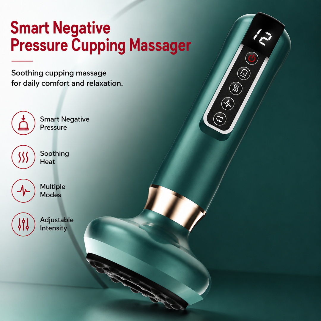 Premium Electric Cupping Massager Vacuum Suction Device Gua Sha Tool Infrared Heat 12 Levels Rechargeable Body Massager for Home Gym Daily Use