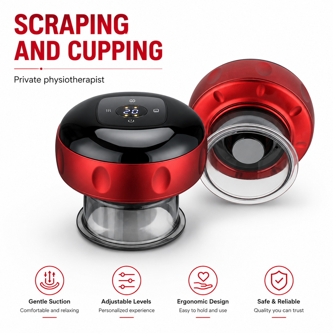 Premium Electric Cupping Massager Vacuum Suction Device Gua Sha Tool Red Light Heat 12 Levels Rechargeable Portable Body Massager Home Therapy Device
