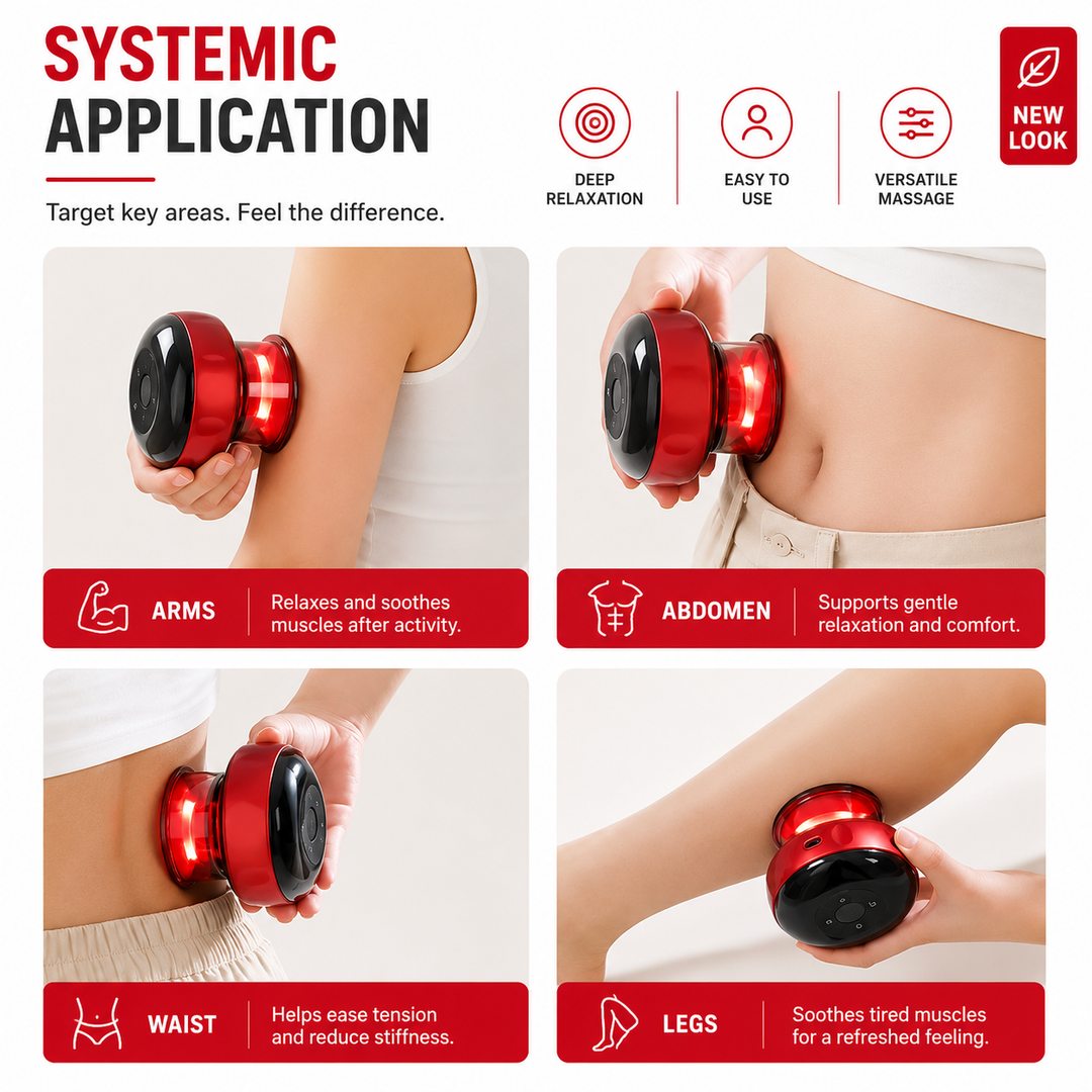 Premium Electric Cupping Massager Vacuum Suction Device Gua Sha Tool Red Light Heat 12 Levels Rechargeable Portable Body Massager Home Therapy Device