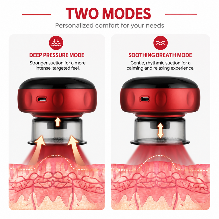 Premium Electric Cupping Massager Vacuum Suction Device Gua Sha Tool Red Light Heat 12 Levels Rechargeable Portable Body Massager Home Therapy Device