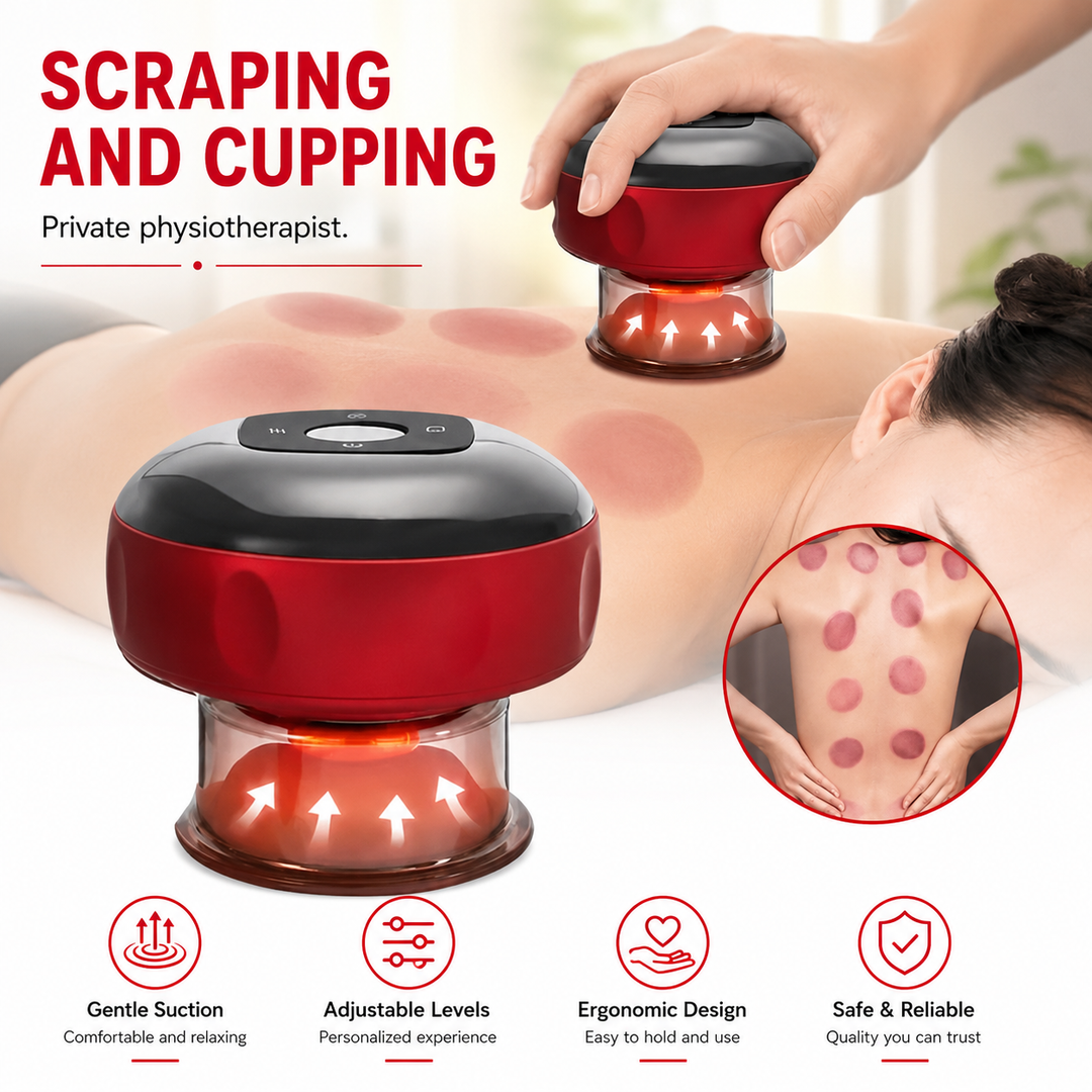Premium Electric Cupping Massager Vacuum Suction Device Gua Sha Tool Red Light Heat 12 Levels Rechargeable Portable Body Massager Home Therapy Device