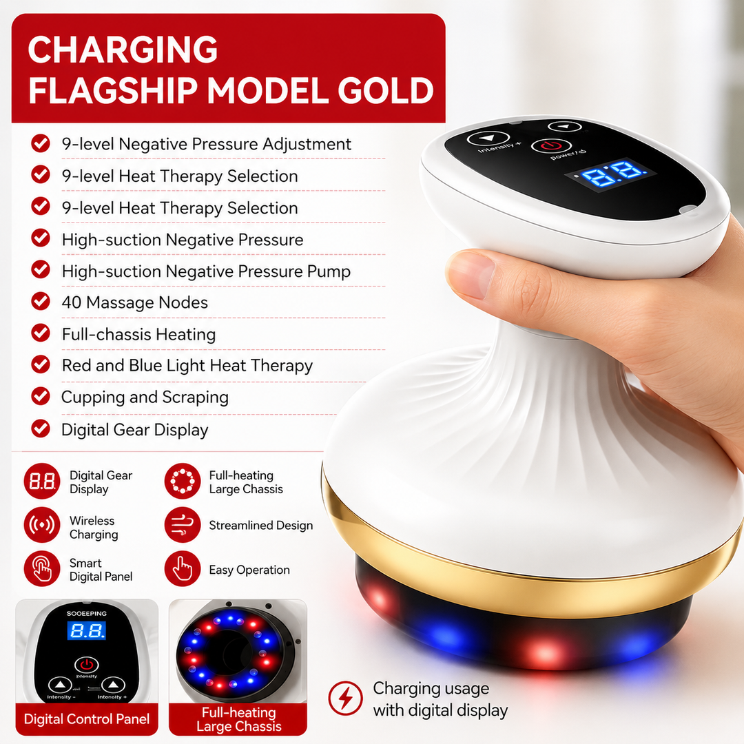 Premium Electric Cupping Massager with Heat Heated Suction Scraping Massage Device for Muscle Tension Relief Portable Wellness Recovery Tool