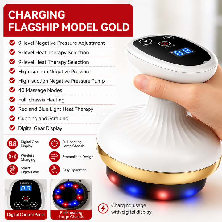 Premium Electric Cupping Massager with Heat Heated Suction Scraping Massage Device for Muscle Tension Relief Portable Wellness Recovery Tool