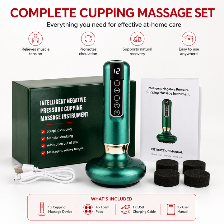 Premium Electric Cupping Therapy Device Suction Massage Machine Infrared Heat 12 Level Muscle Recovery Scraping Massager Wireless Rechargeable Portable
