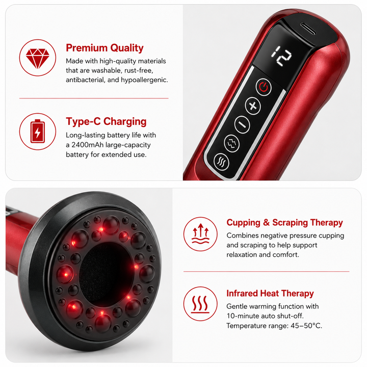 Premium Electric Cupping Therapy Device Suction Massage Machine Infrared Heat 12 Level Muscle Recovery Scraping Massager Wireless Rechargeable Portable