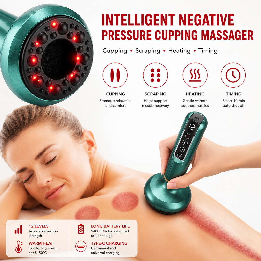 Premium Electric Cupping Therapy Device Suction Massage Machine Infrared Heat 12 Level Muscle Recovery Scraping Massager Wireless Rechargeable Portable