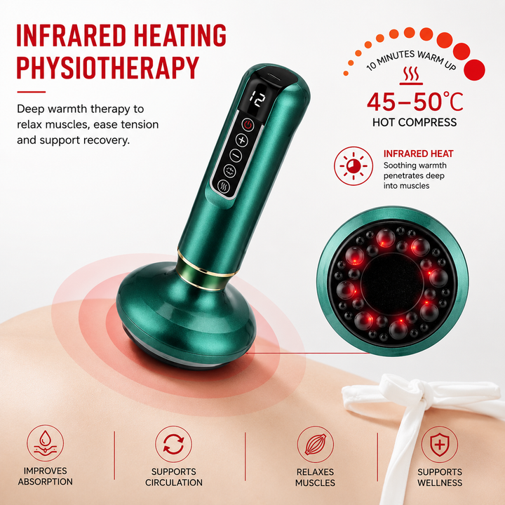 Premium Electric Cupping Therapy Device Suction Massage Machine Infrared Heat 12 Level Muscle Recovery Scraping Massager Wireless Rechargeable Portable