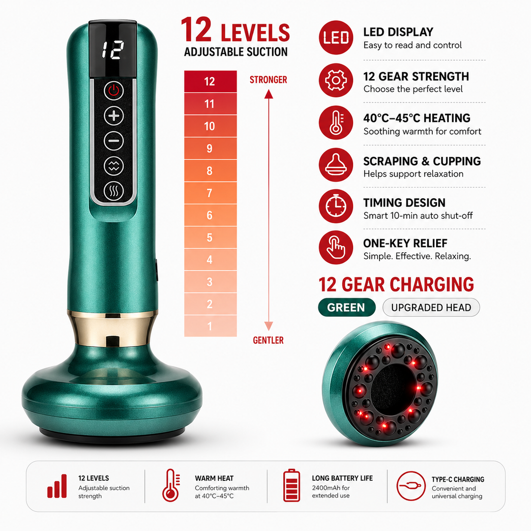 Premium Electric Cupping Therapy Device Suction Massage Machine Infrared Heat 12 Level Muscle Recovery Scraping Massager Wireless Rechargeable Portable