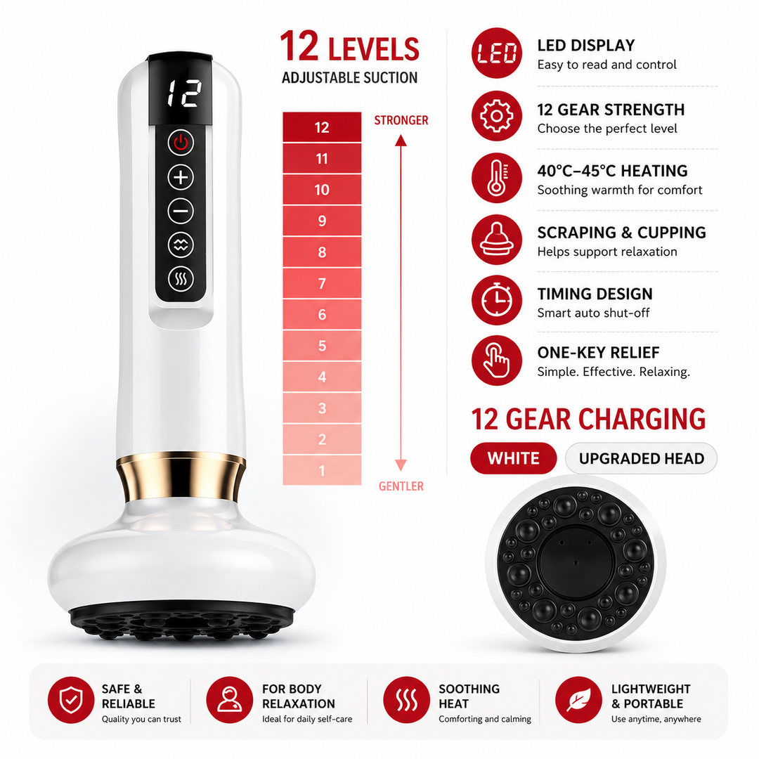Premium Electric Cupping Therapy Device Suction Massage Machine Infrared Heat 12 Level Muscle Recovery Scraping Massager Wireless Rechargeable Portable