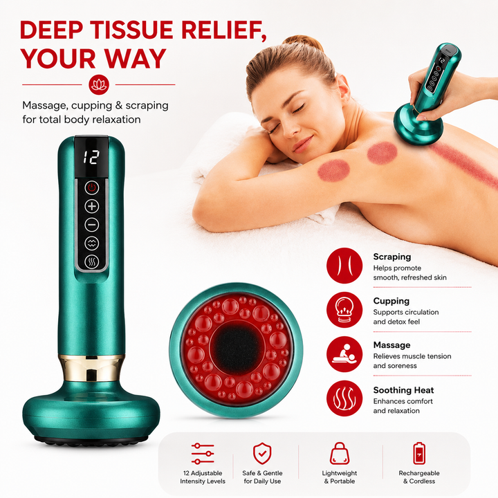 Premium Electric Cupping Therapy Device Suction Massage Machine Infrared Heat 12 Level Muscle Recovery Scraping Massager Wireless Rechargeable Portable