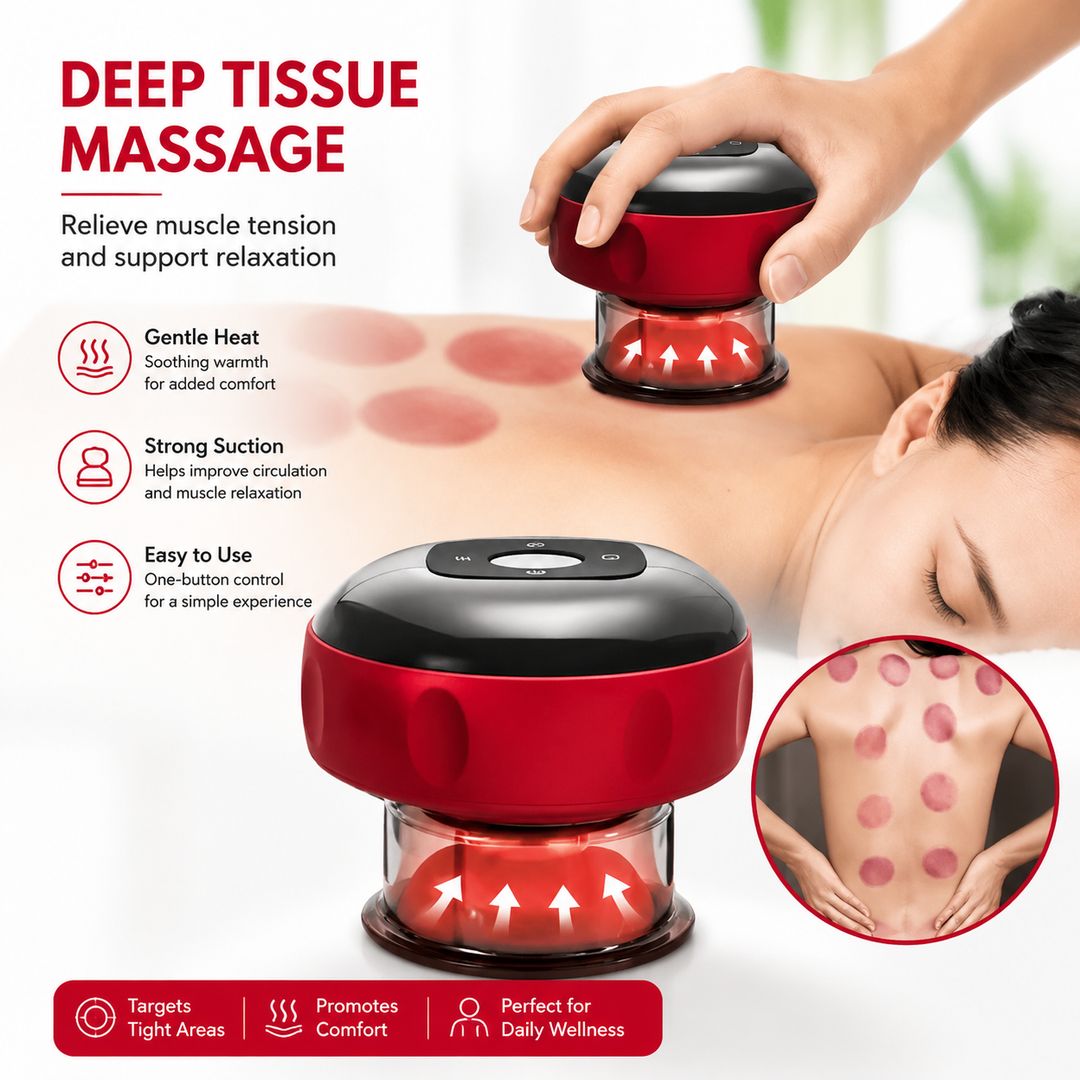 Premium Electric Cupping Therapy Set Rechargeable Gua Sha Vacuum Massage Device 12 Level Suction Red Light Heating Body Relaxation Wellness Support Tool