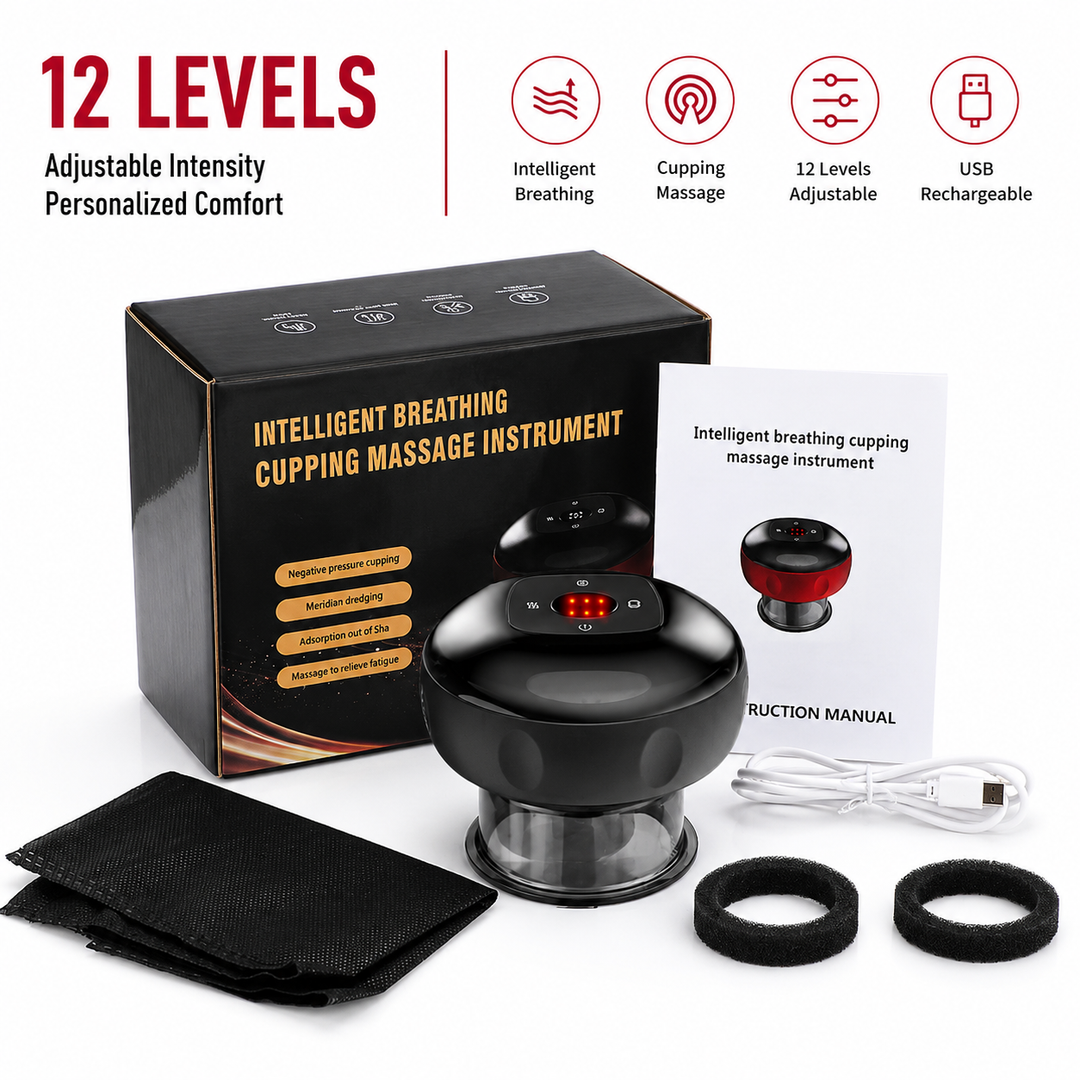Premium Electric Cupping Therapy Set Rechargeable Gua Sha Vacuum Massage Device 12 Level Suction Red Light Heating Body Relaxation Wellness Support Tool