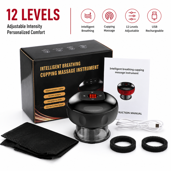 Premium Electric Cupping Therapy Set Rechargeable Gua Sha Vacuum Massage Device 12 Level Suction Red Light Heating Body Relaxation Wellness Support Tool