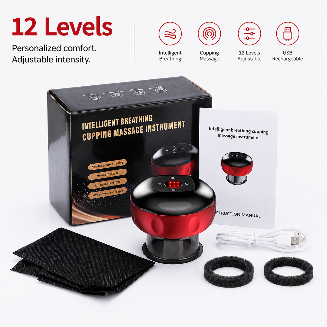 Premium Electric Cupping Therapy Set Rechargeable Gua Sha Vacuum Massage Device 12 Level Suction Red Light Heating Body Relaxation Wellness Support Tool